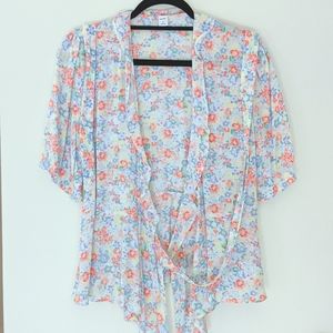 Ruffled V-neck Women's Floral Blouse